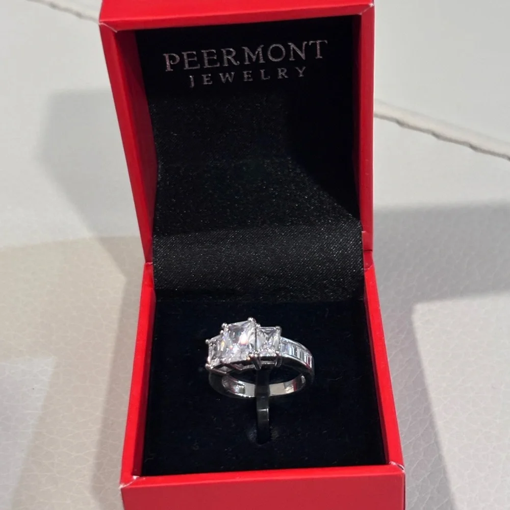 Peermont Jewelry Silver Radiant Cut Three Stone Baguette Ring Size 5 NWT